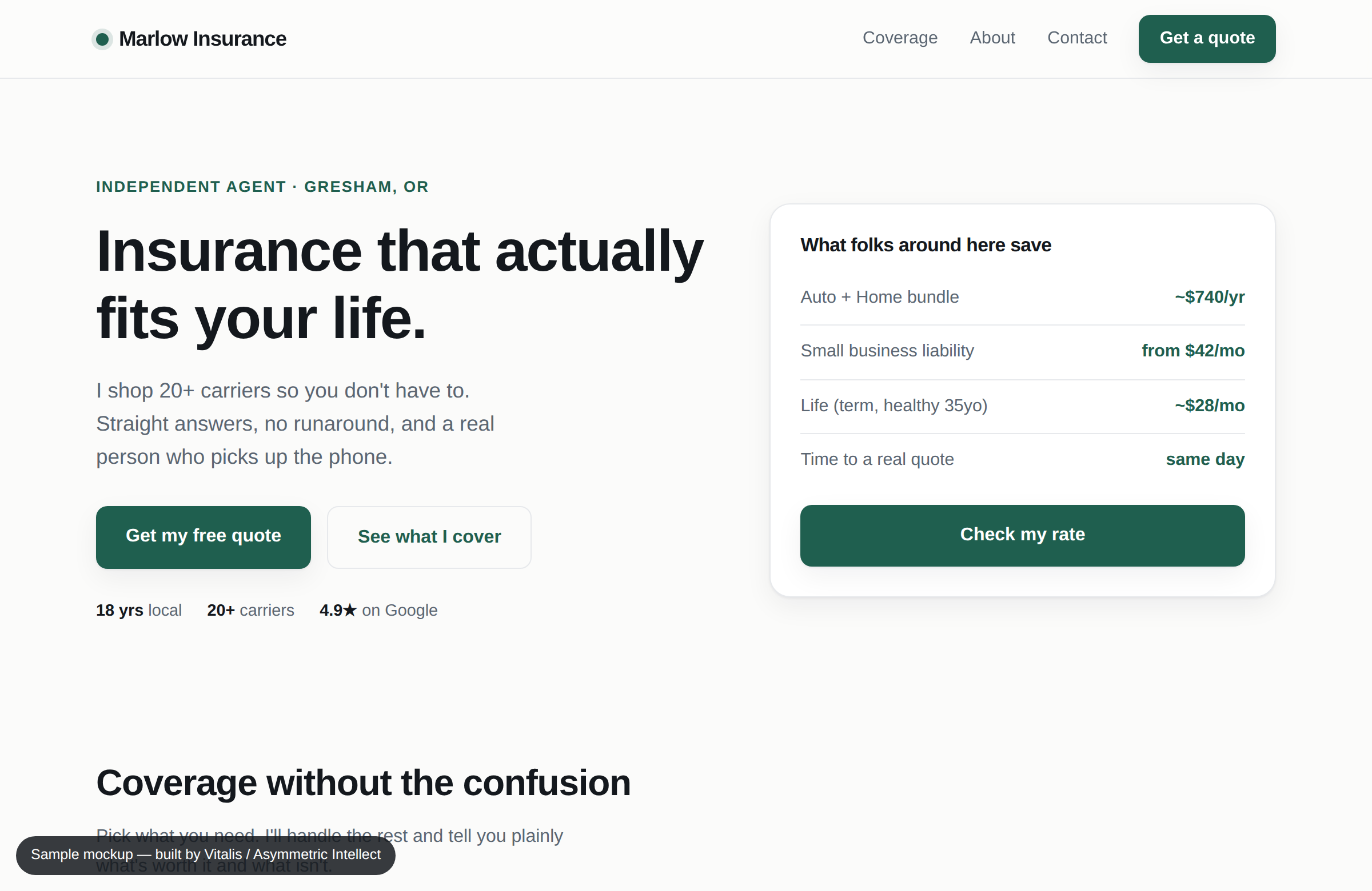 Insurance agent website sample